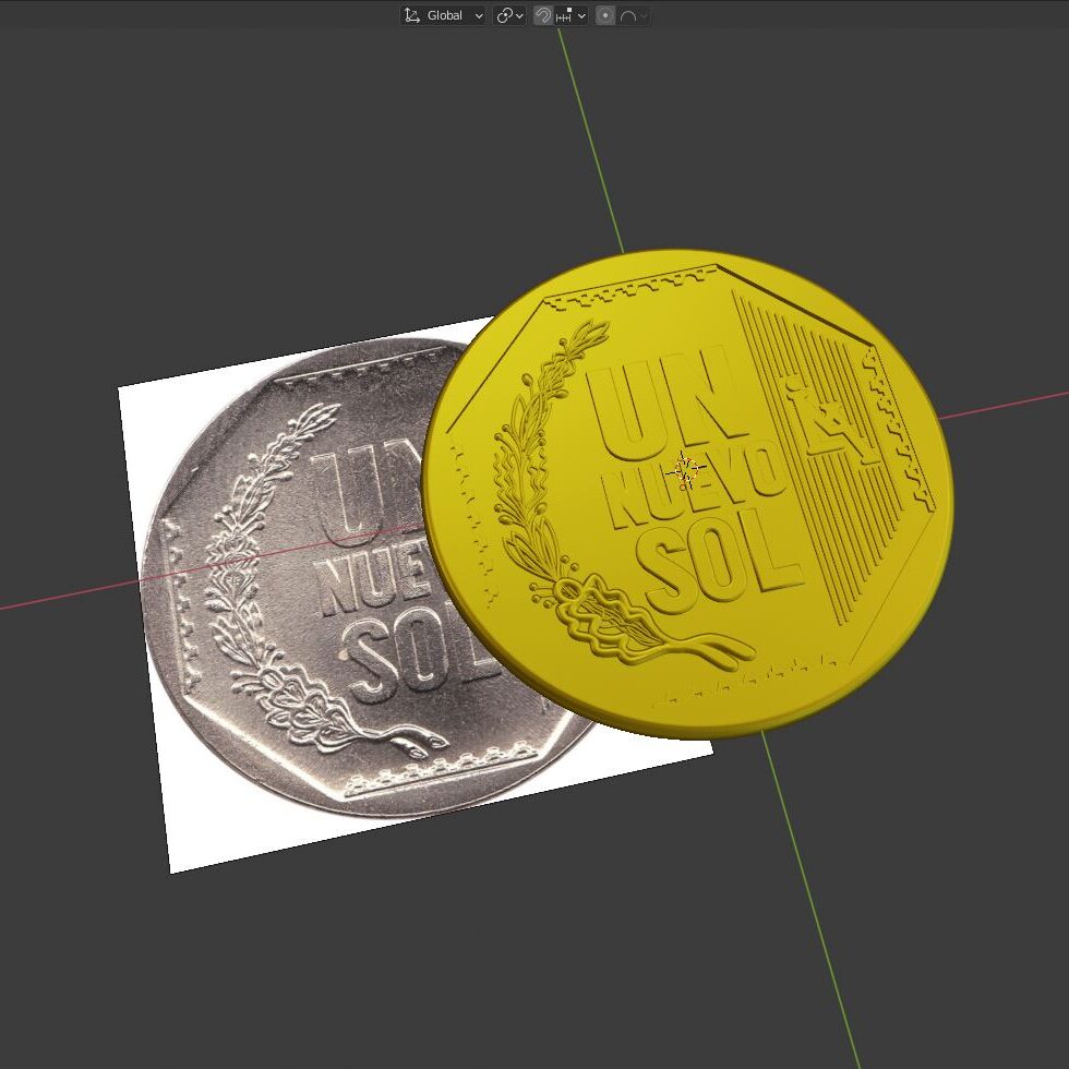 modelo 3D moneda 1 nuevo sol Perú-POP amarilla